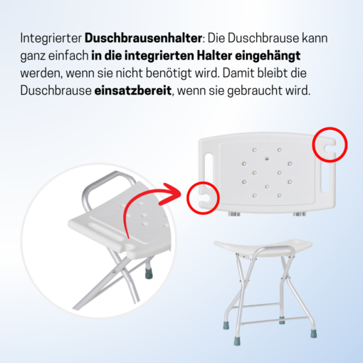 Rutschfester Duschhocker | mit Brausehalter | mit/ohne Utensilientasche | klappbar – Bild 4